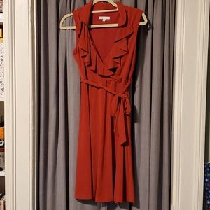 Sandra Darren Rust Orange Faux Wrap Dress